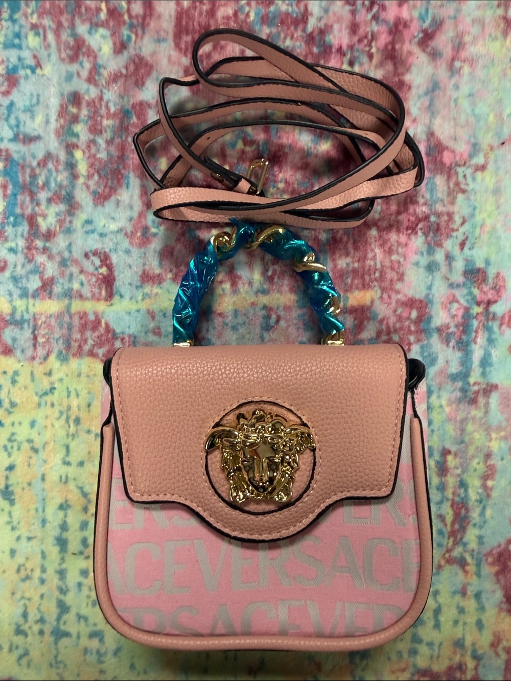 Pink Top-Handle Mini Bag with Gold Medusa